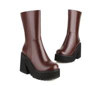 KUHAOFEU Womens Wedge Heel Ankle Boots Platform Zipper Punk Motorcycle Booties Chunky Block High Heel Round Toe Work Combat Boots,Brown,7 UK