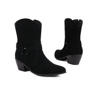 KUHAOFEU Women's Western Cowgirl Ankle Boots Stacked Block Heel Side Zipper Western Booties,Black,4 UK