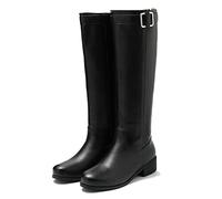 KUHAOFEU Women's Wide Calf Side Zipper Winter Knee High Boots Flat Riding Tall Boots with Buckle And Back Zipper,Black,10 UK