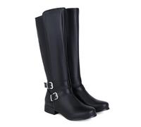 KUHAOFEU Women's Zip up Knee High Motorcycle Boots Round Toe Chunky Low Heel Biker Booties Buckle Long Riding Boots,Black,12 UK