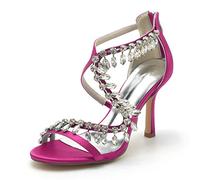KUHAOFEU Women's Zip up Rhinestone Stiletto High Heels Open Toe Cutout Summer Sandals for Prom Dressing Party,Fuchsia,6 UK