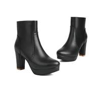 KUHAOFEU Women's Zipper Ankle Boots Chunky Heel Platform Heeled Short Booties,Black,13 UK