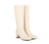 KUHAOFEU Zippered Tall Boot for Women Low Chunky Heel Warm Long Boot Square Toe Fall Winter Knight Booties,White,1 UK