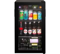 Kuhla Mini Fridge 93 Litre Undercounter Freestanding Beverage/Drinks Wine Fridge for Beer in Black, LED Light, Drinks & Snacks Glass Door, 3 Adjustable Shelves, Energy Efficient, K48BC101B