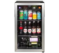Kuhla Mini Fridge 93 Litre Undercounter Freestanding Beverage/Drinks Wine Fridge for Beer Stainless Steel, LED Light, Drinks & Snacks Glass Door, 3 Adjustable Shelves, Energy Efficient, K48BC101SS