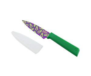 Kuhn Rikon 20492 Funky Fruit Avocado COLORI+ Non-Stick Straight Paring Knife with Safety Sheath, Stainless Steel, 19 cm,