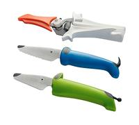Kuhn Rikon 3-Piece Kids Safety Knife Set, Stainless Steel Blades, Blue | Doggy Design Hand Guards, Serrated & Straight Edges, Duck Scissors, Dishwasher Suitable, Safe for Children - Kinderkitchen