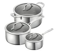 Kuhn Rikon 3-Piece Mixed Cookware Set - 1.5L/16cm & 3.1L/20cm Saucepans & 5.4L/24cm Casserole. Stainless Steel Uncoated Pans with Stay-Cool Handles. Oven & Dishwasher Safe Induction Pans - Allround