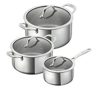 Kuhn Rikon 3-Piece Mixed Cookware Set - 3.1L/20cm & 5.4L/24cm Casseroles & 1.5L/16cm Saucepan. Stainless Steel Uncoated Pans with Stay-Cool Handles. Oven & Dishwasher Safe Induction Pans - Allround