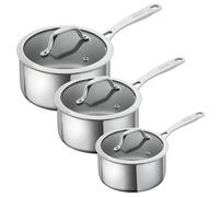 Kuhn Rikon 3-Piece Saucepan Set, 18/10 Stainless Steel Pans with Glass Lids | Uncoated Induction Pots 1.5L/16cm, 2.3L/18cm & 3.1L/20cm, Stay-Cool Handles, Oven Safe to 240 C, Dishwasher Safe - Allround
