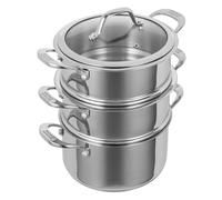 Kuhn Rikon 3-Tier Steamer Set 2.3L/18cm, Stainless Steel Pot with Glass Lid