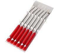 KUHN RIKON 32206 Cheese Fondue Forks Swiss Cross 6 Pieces, Stainless Steel, Silver/Red, 26.5 x 1.5 x 1.5 cm