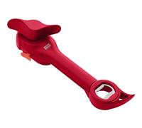 Kuhn Rikon 5-in-1 Can, Jar & Bottle Opener, Lid-Lifter Tool Gadget, Red | Self-Attaching Mechanism, Side Cutting Safety Rim, Lid Removal With Mini Pincers, Ideal for Limited Dexterity & Weak Hands