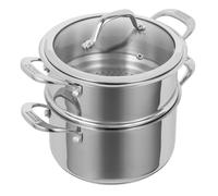 Kuhn Rikon 2-Tier Stackable Steamer Set, Stainless Steel 3.1L Casserole Pot with 20cm Steamer Insert & Vented Glass Lid. Oven & Dishwasher Safe, For All Hobs, Including Induction - Allround