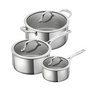 KUHN RIKON Allround Oven and Induction-Safe 3-Piece Mixed Cookware Set with Glass Lids, Stainless Steel, Silver