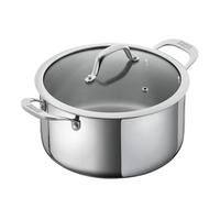 Kuhn Rikon Casserole Dish 5.4L/24cm, 18/10 Stainless Steel Pot, Glass Lid | Stay-Cool Handles, Rapid Heat Distribution, Oven Safe to 240 C, Induction Suitable, Mirror Finish, Dishwasher Safe - Allround