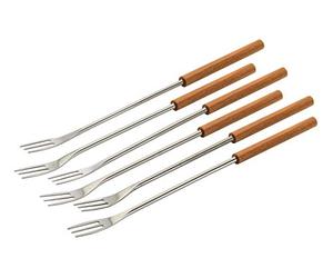 Kuhn Rikon Cheese Fondue Forks Cherry Wood 6pcs - Elegant Wooden Handle Fondue Fork Set, Perfect for Cheese Fondue, Chocolate Fondue, Marshmallows and Fruit, Hand Wash
