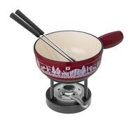 Kuhn Rikon Cheese Fondue Set Alpine Meadow Mini Red Cast Iron 17cm, Fondue Set for 2, 1.3L Fondue Pot with Rechaud and 2 Forks