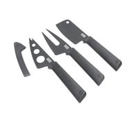 Kuhn Rikon Colori+ Cheese Knife Set 3pcs Grey - 3 Cheese Knives with Protective Sheaths, Mini Cleaver, Cheese Fork and Soft Cheese Knife for Cutting Fruit, Bread, Hard and Soft Cheese