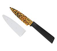 KUHN RIKON Colori+ Non-Stick Straight Paring Knife with Safety Sheath, 19 cm, Leopard, 28604