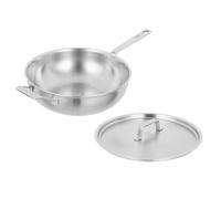 Kuhn Rikon Culinary Fiveply Oven Proof & Dishwasher Safe Uncoated Stainless Steel & Aluminium Wok with Stay-Cool Long & Helper Handles & Lid. Induction Safe Pan (Uncoated - 24cm)