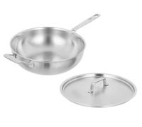 Kuhn Rikon Culinary Fiveply Oven Proof & Dishwasher Safe Uncoated Stainless Steel & Aluminium Wok with Stay-Cool Long & Helper Handles & Lid. Induction Safe Pan (Uncoated - 24cm)