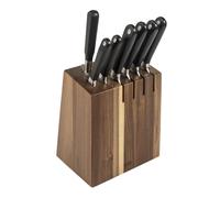 Kuhn Rikon Culinary Forged Acacia Knife Block Set 8 pcs - Forged Steel Kitchen Knives with Honing Steel - Elegant Wooden Block for Safe, Organised and Efficient Food Preparation