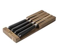 Kuhn Rikon Culinary Forged Steak Knife Set 4 pcs with Acacia Tray - Forged Steel Blades for Effortless Meat Cutting - Elegant Wooden Storage for Safe and Stylish Organisation