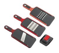 Kuhn Rikon Grater & Slicer Set 3 Pieces Red, Mandoline Slicer, Coarse and Julienne Graters, Finger Guard, Non-Slip Feet, Stackable Kitchen Prep Set - Easy Grater & Slicer