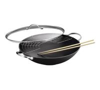 Kuhn Rikon Jampur Cast Iron Induction Wok With Dual Handles, Glass Lid & Chop Sticks, 36Cm