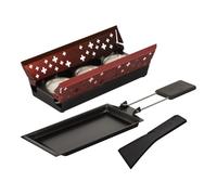 Kuhn Rikon Mini Raclette Set for 1 to 2 People, Candle Light Tabletop Raclette Grill with Non-Stick Pan, Ergonomic Handle, 3 Candles and Non-Stick Raclette Scraper, Red