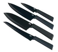 Kuhn Rikon Colori+ Mixed Kitchen Knife Set with Blade Covers. Includes Chefs Knife, Bread Knife, Santoku Knife and Paring Knife. Ultra-Sharp Japanese Stainless Steel Blade. Dishwasher Safe. Black