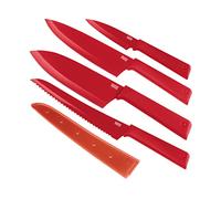 Colori+ Mixed Kitchen Knife Set with Blade Covers. Includes Chefs Knife, Bread Knife, Santoku Knife and Paring Knife. Ultra-Sharp Japanese Stainless