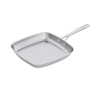 Kuhn Rikon Uncoated Ridged Grill Pan 27 x 27cm, Stainless Steel Frying Pan | Stay-Cool Handle, Induction and Oven Safe to 240 C, Easy Clean, 18/10 Stainless Steel With Mirror Polished Finish - Allround