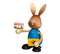 Kuhnert Drechslerei Easter Decoration / Easter Bunny "Stupsi Rabbit Postman" 11 cm High, Made of the Finest Wood, for a Charming Easter Party or a Durable Decoration, Wooden Art Made in Germany