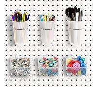 Kuhome 6 Sets Pegboard Bins and Cups with Pegboard Hooks, Pegboard Accessories Baskets, Hooks for Pegboard Cup Holder for Organizing Craft Tools Storage Garage Office Workbench Transparent
