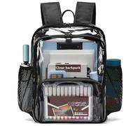 KUI WAN Clear Backpack,Clear Backpacks for School Heavy Duty See Through Bookbag Waterproof Backpack for Men Women, Black, Large-15.5in, Workplace Require Such as Events, Stadium, Concerts, Metro and