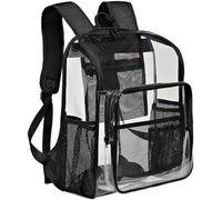 KUI WAN Clear Backpack for School Large Clear Bookbag with Multi-Pockets PVC Transparent Backpack for College, Black, L, Light Weight Backpacks