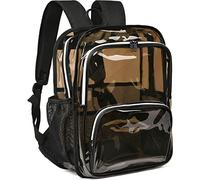 KUI WAN Clear Backpack - Heavy Duty See Through Waterproof Backpack for Men & Women, Amber-1, Stadium Approved Clear Bags, Large