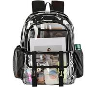 KUI WAN Clear Backpack, Large Clear Bag Stadium Approved Heavy Duty PVC Transparent See Through Backpacks for College, Black, 17 x 12 x 6 inches (H x L x W), Clear Backpack Stadium Approved, Campus,