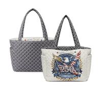 Kuiaobaty 1776-2026 American Reversible Quilted Purse for Women Large Tote Bag with Side Pockets Lightweight Shoulder Bag for Spring Work Travel Shopping Bags (Grey)