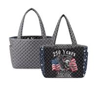 Kuiaobaty 1776-2026 American Reversible Quilted Tote Bag for Women Lightweight Quilted Purse with Side Pocket USA 250th Anniversary School Tote Bag for Women College (Grey)