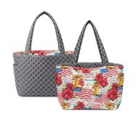 Kuiaobaty 250 Years USA Independence Day Reversible Quilted Purse for Women Large Tote Bag with Side Pockets 250 Years of Freedom Shoulder Bag for Summer Beach Travel Shopping Bags (Grey)