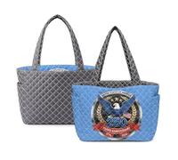 Kuiaobaty 250 Years USA Independence Day Reversible Quilted Purse for Women Lightweight Aesthetic Shoulder Bag for Spring Summer Gym Work 1776 2026 Large Tote Bag with Side Pocket (Grey)