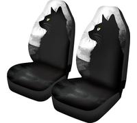 Kuiaobaty 2pcs Paint Black Cat Front Car Seat Covers, Watercolor Cat Print Stretchy Auto Protective Seat Wrap Car Interior Decor