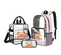 Kuiaobaty 3-in-1 Capy Cute Clear Backpack with Lunch Bag Set - Heavy Duty Transparent Knapsack with Reinforced Bottom Bookbags for Kids School Sports