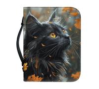 Kuiaobaty 3D Black Cat Book Cover with Handle Vivid Cat Book Bag for Work,Study,Bible Book, Zipper Book Carrying Bag Faux Leather
