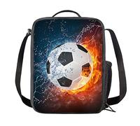 Kuiaobaty 3D Fire Soccer Lunch Bag for Kids Boys, Football Printed Meal Tote Cooler Bag,Children Thermal Lunch Box