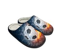 Kuiaobaty 3D Football Print Slippers Mens Indoor Room Slider Shoes for Boys, Fire Water Soccer Winter Autumn Home Shoes Indoor Slip On