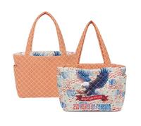 Kuiaobaty American Flag 1776 2026 Reversible Quilted Tote Bag for Women Large Quilted Purse with Side Pocket July 4th Gift USA 250th Anniversary Shopping Bags (Orange)